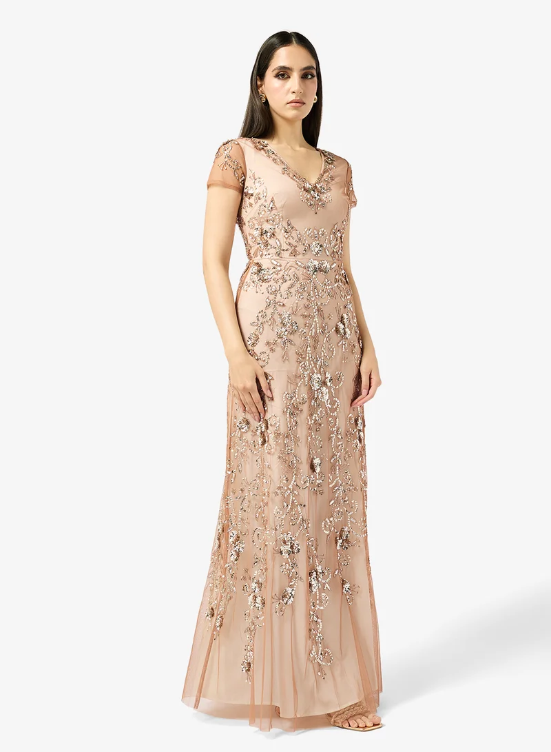 Embellished Short Sleeve Maxi Dress